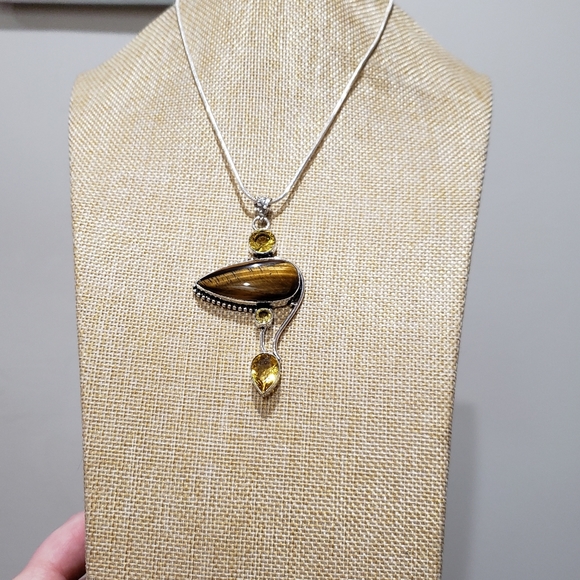 Tiger eye gemstone, 925 silver necklace - Picture 3 of 11